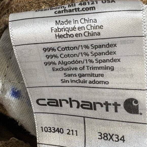 Carhartt Straight Fit Double Knee Dungaree Pants Mens 38x32 Brown 103340 READ - Picture 9 of 16